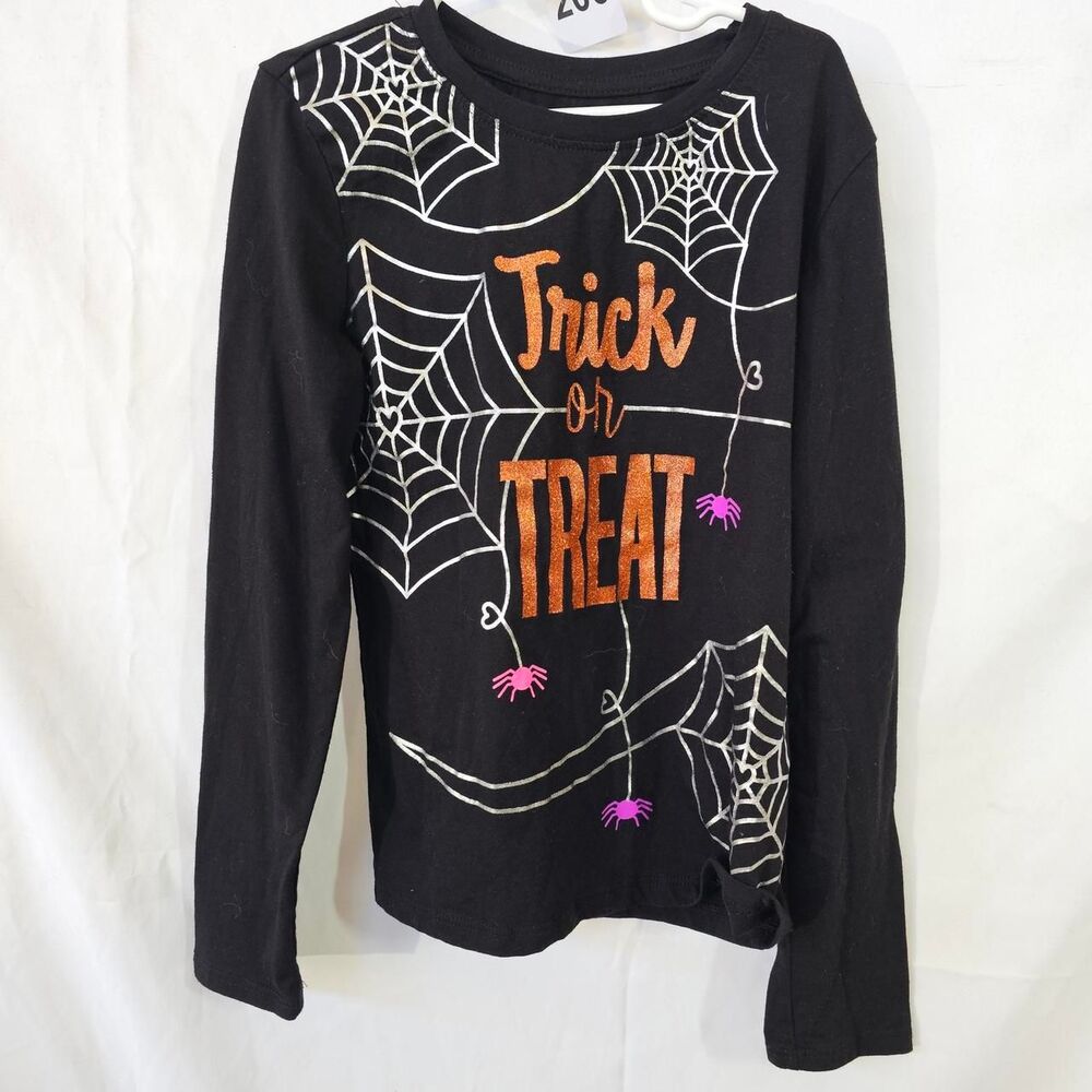 #0200 Way to Celebrate Girls Halloween Trick or Treat Long Sleeve Shirt Black L